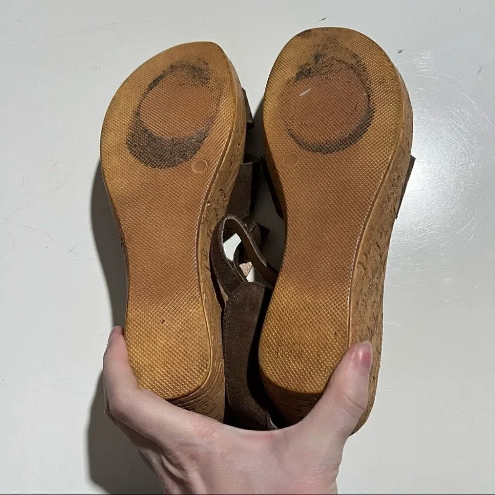 Sundance Brown Suede Open Toe Wedge Sandals